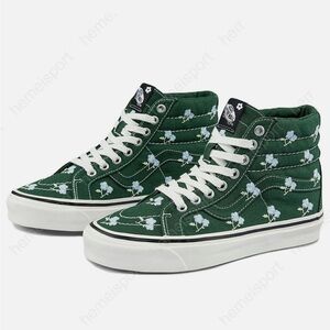 Vans Women's Green High-Top Sneakers with Floral Design
